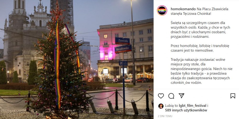 Warszawa wspiera LGBTQ+ w święta: tęczowa choinka stanęła na Placu Zbawiciela