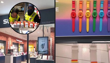 Policyjny nalot na sklepy Swatcha - skonfiskowano "niebezpieczne" tęczowe zegarki
